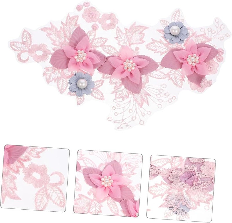 Handmade Floral Applique Patch with Pearl and Lace for Clothing Bags Crafts Decor - Image 4